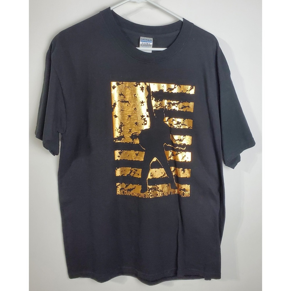 Neil Diamond Shirt Adult Large Black Gold Vintage 2001 New Years Eve Show Denver